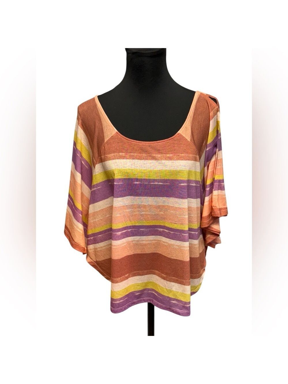 Decree L Orange Purple Striped Boxy Cutout Sleeve Blouse Boho